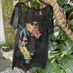 Guess sheer embroidered T-shirt, dress or swim cover-up